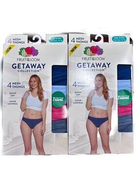 Fruit Of The Loom Getaway Collection 4-Pack Womens Mesh Thongs Size 9/2XL Quick